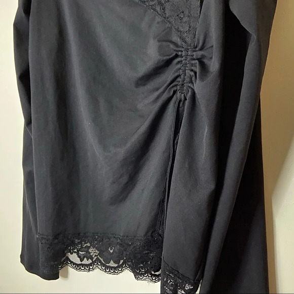 Lace Stretch Cinch Top Ruche String Long Sleeve Sleek Blouse Size Large - Picture 4 of 14